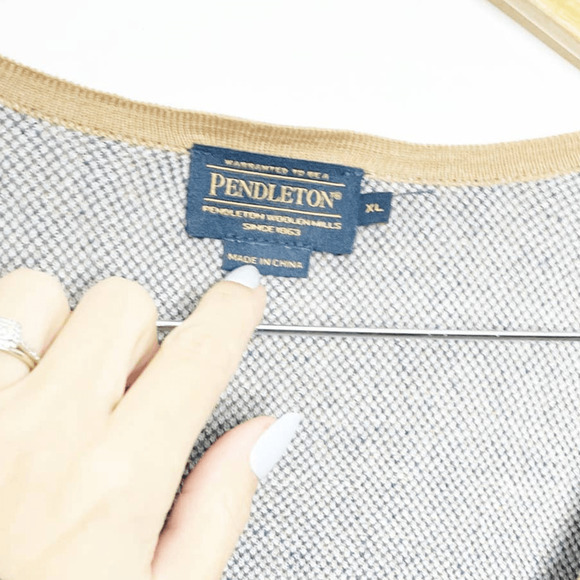 Pendleton Mya Cardigan Sweater tan blue southwestern diamonds one button XL - Picture 3 of 7